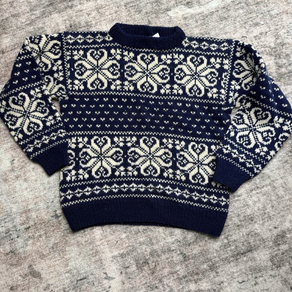 Nordstrikk Norwegian Sweater Thick Wool Knit Blue White Men's M Nordic Snowflake